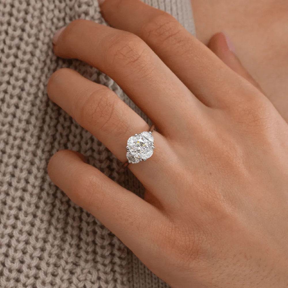 Oval Cut & Half Moon Labgrown Engagement Ring