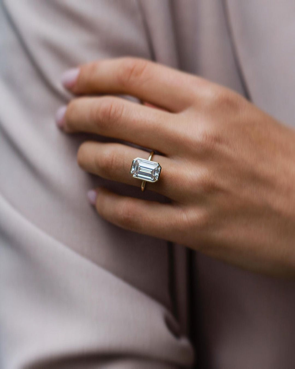 Bezel Set Emerald Cut Labgrown Ring