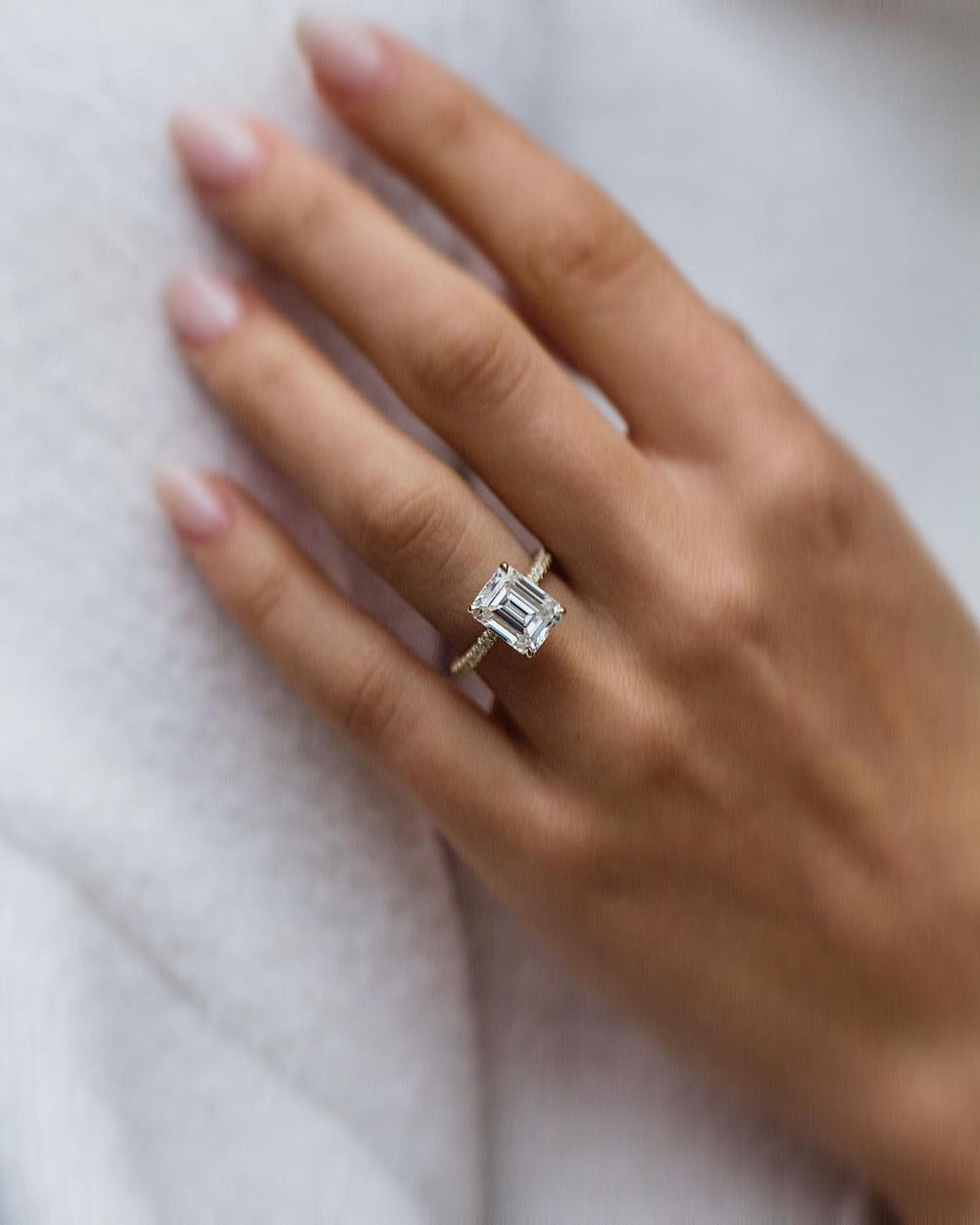 Hidden Halo Emerald Cut Labgrown Ring