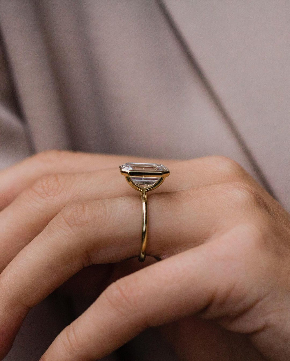 Bezel Set Emerald Cut Labgrown Ring