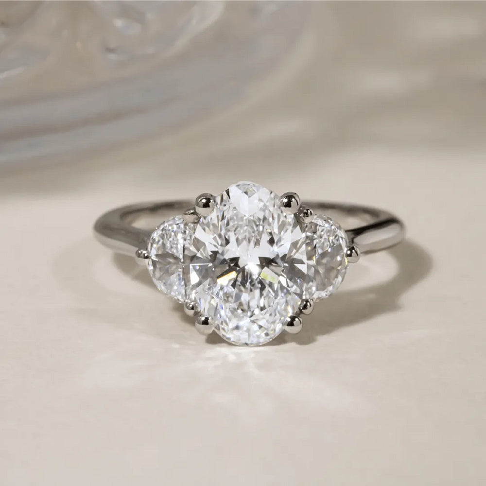 Oval Cut & Half Moon Labgrown Engagement Ring