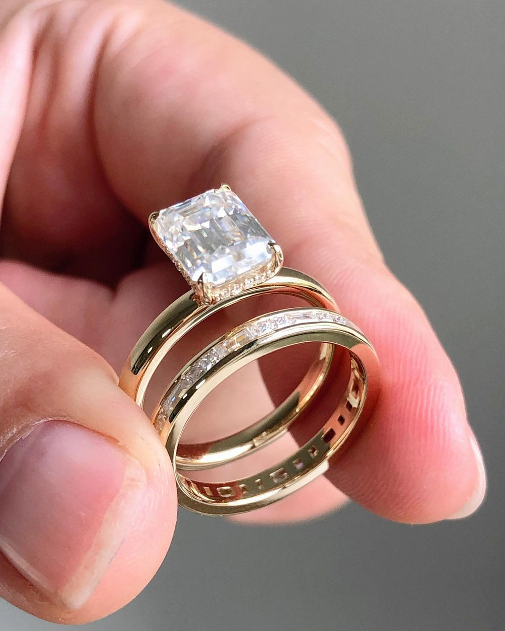 Bridal Set Emerald Cut Labgrown Engagement Ring
