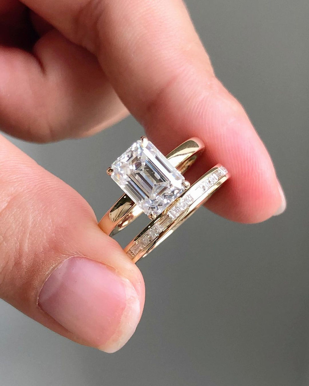 Bridal Set Emerald Cut Labgrown Engagement Ring