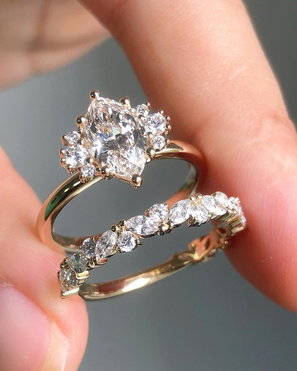 Bridal Set Marquise Cut Labgrown Engagement Ring