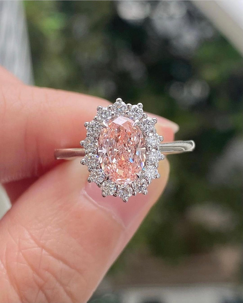 Pink Oval Cut Labgrown Engagement Ring