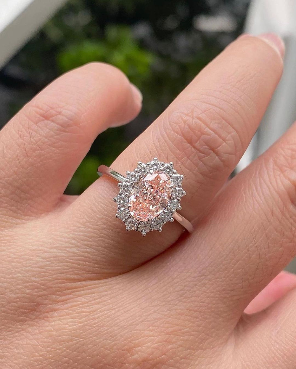 Pink Oval Cut Labgrown Engagement Ring
