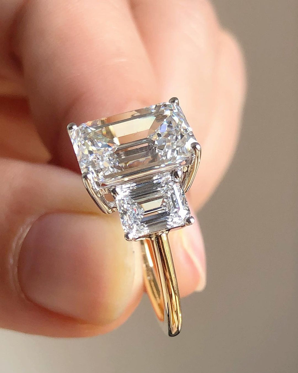 Three Stone Emerald Cut Labgrown Engagement Ring