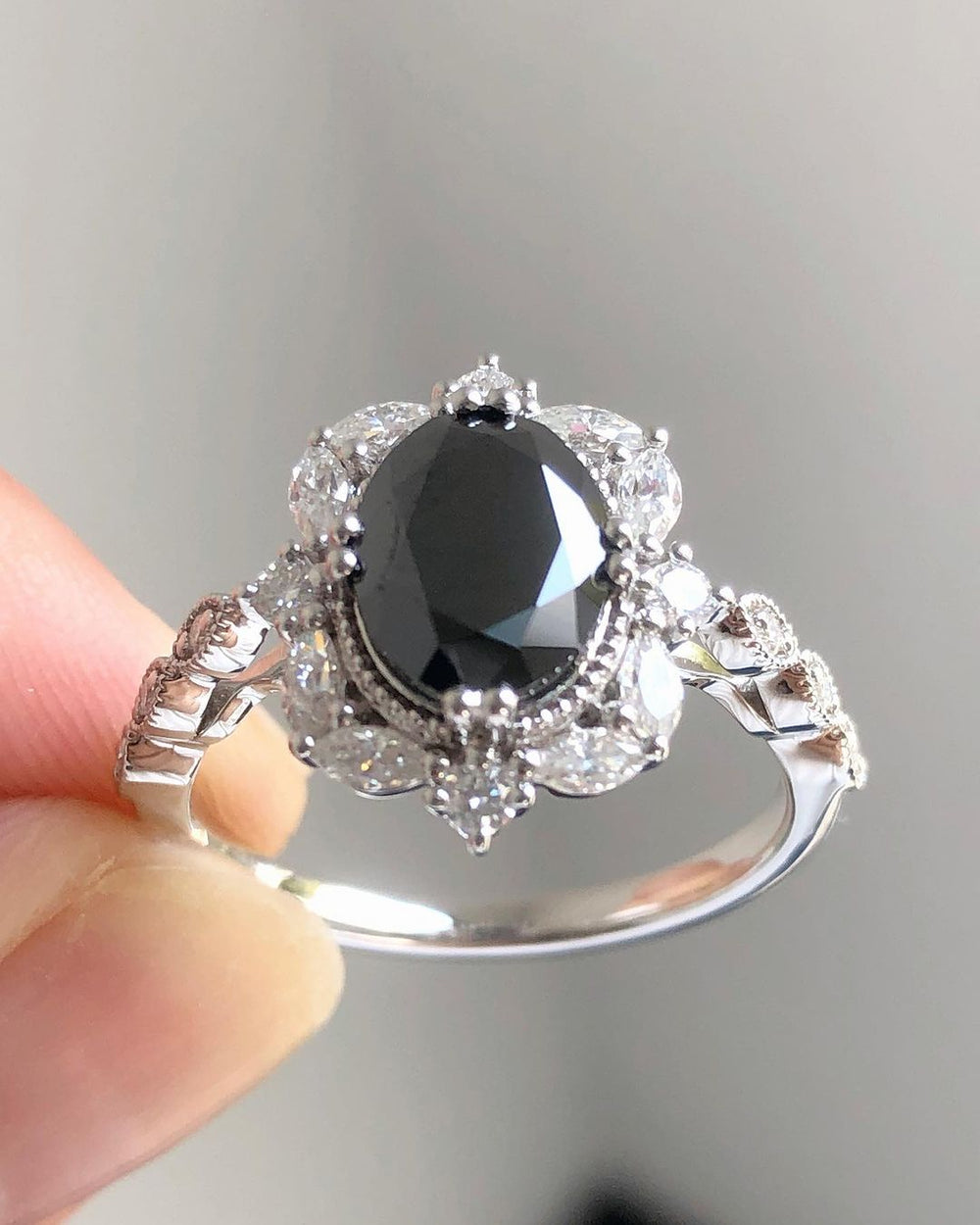 Black Oval Cut Labgrown Engagement Ring