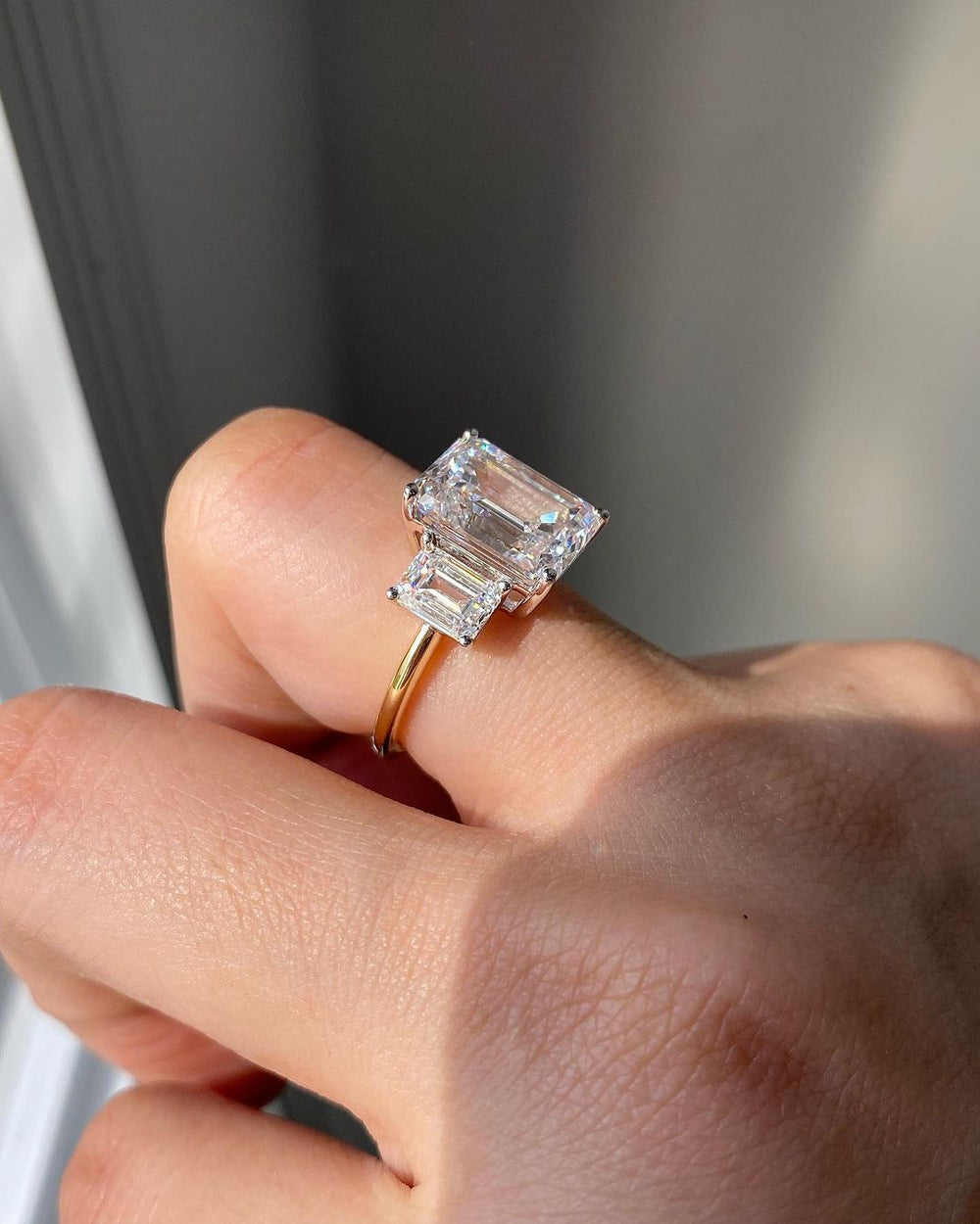 Three Stone Emerald Cut Labgrown Engagement Ring