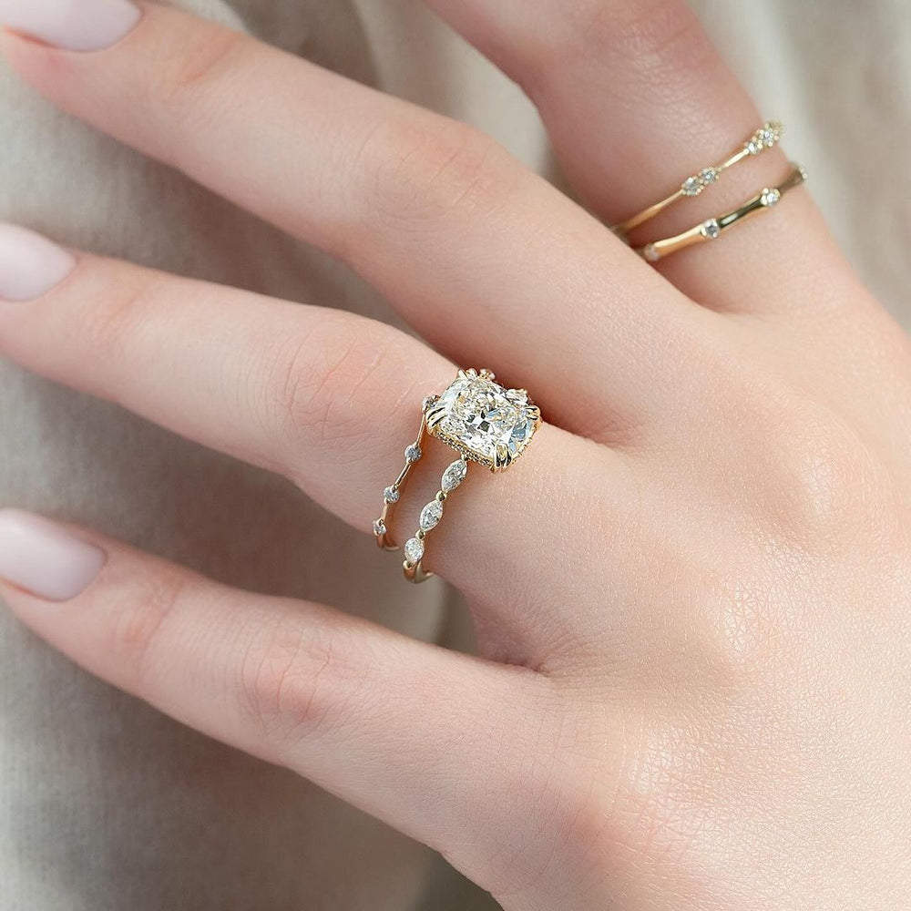Bridal Set Cushion Cut Labgrown Engagement Ring