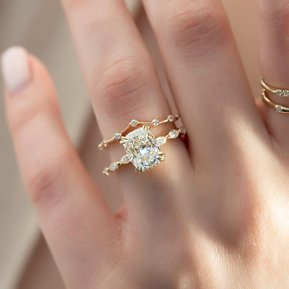 Bridal Set Cushion Cut Labgrown Engagement Ring
