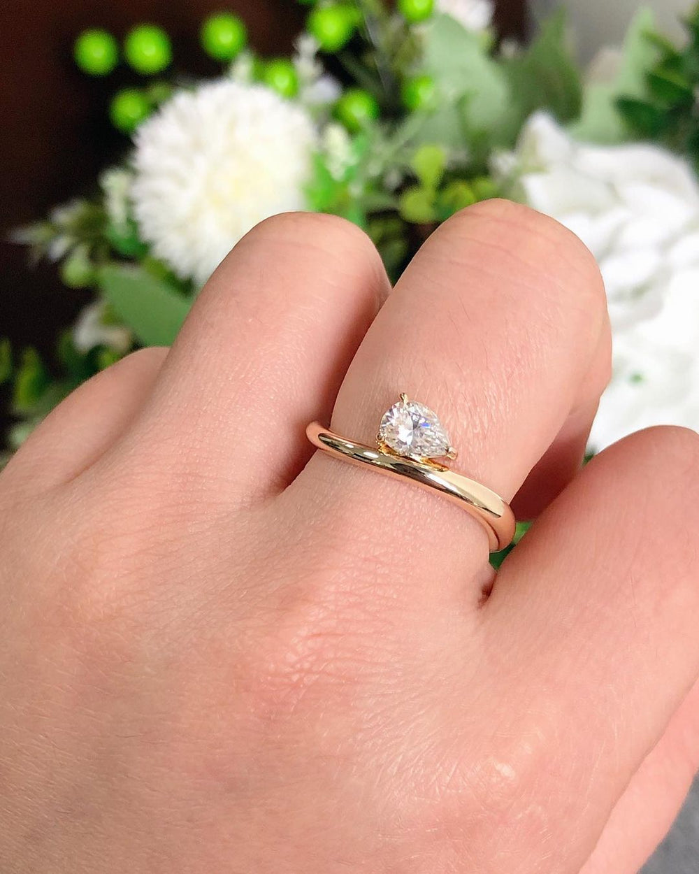 Elongated Pear Cut Labgrown Engagement Ring