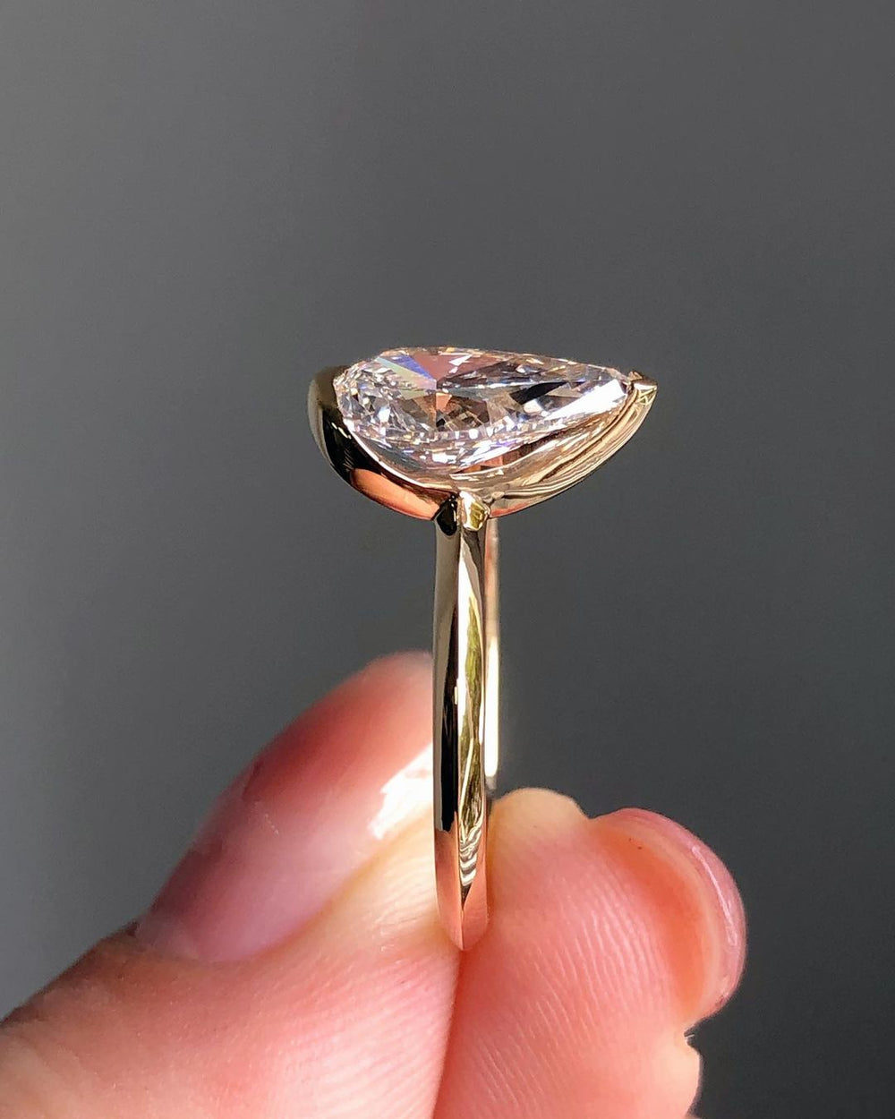 Elongated Pear Cut Labgrown Engagement Ring