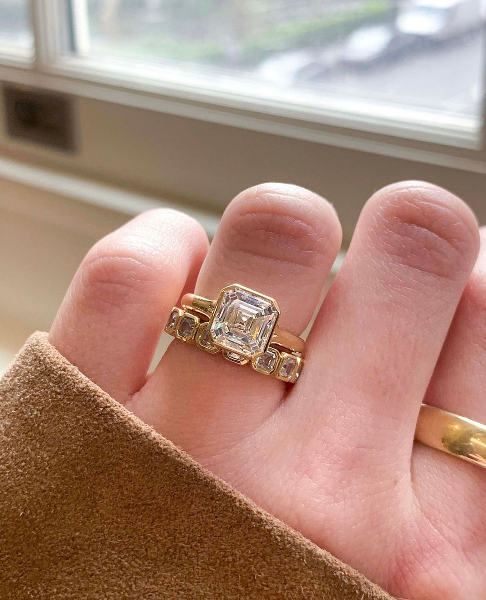 Bezel Set Asscher Cut Labgrown Engagement Ring
