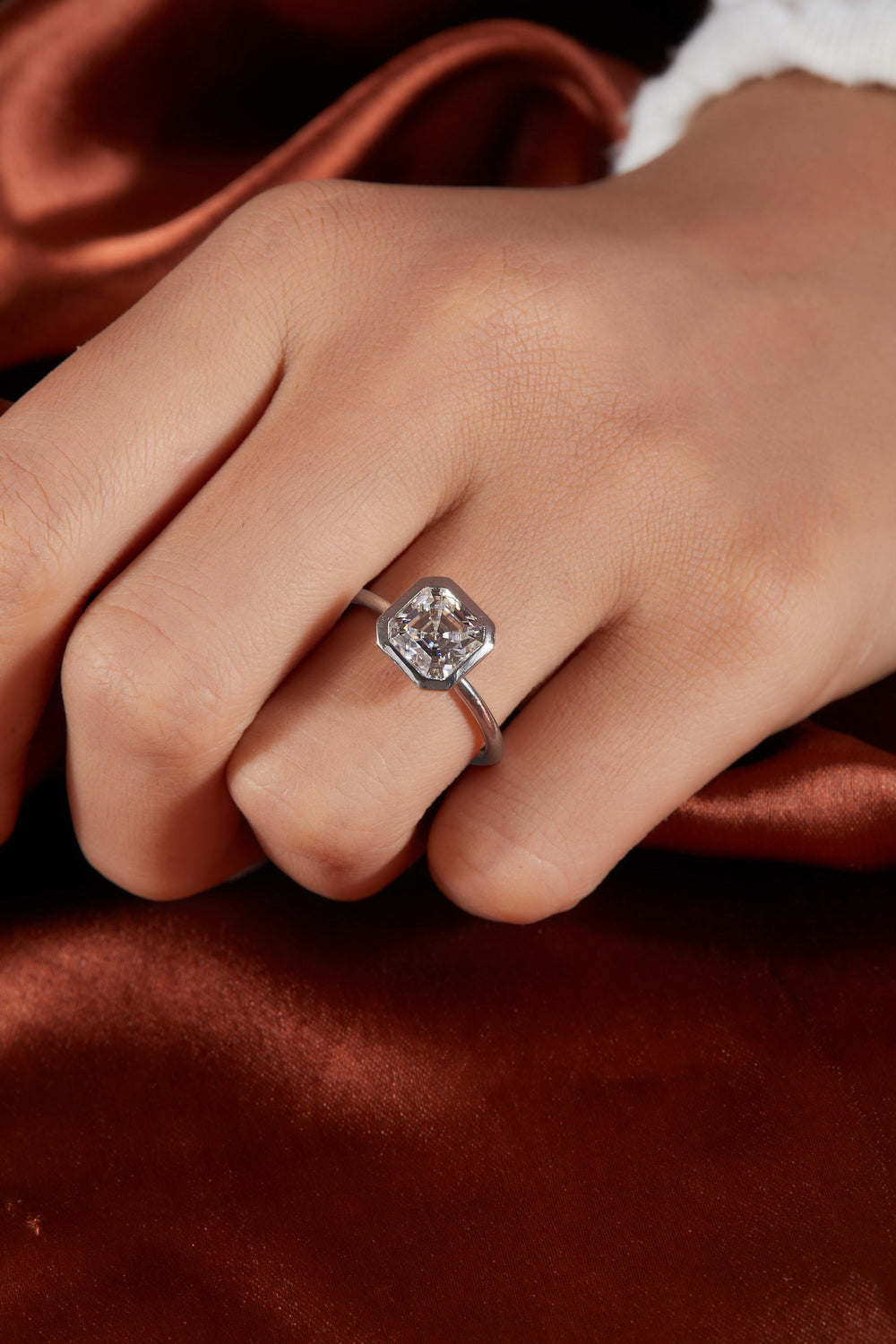 Bezel Set Asscher Cut Labgrown Engagement Ring