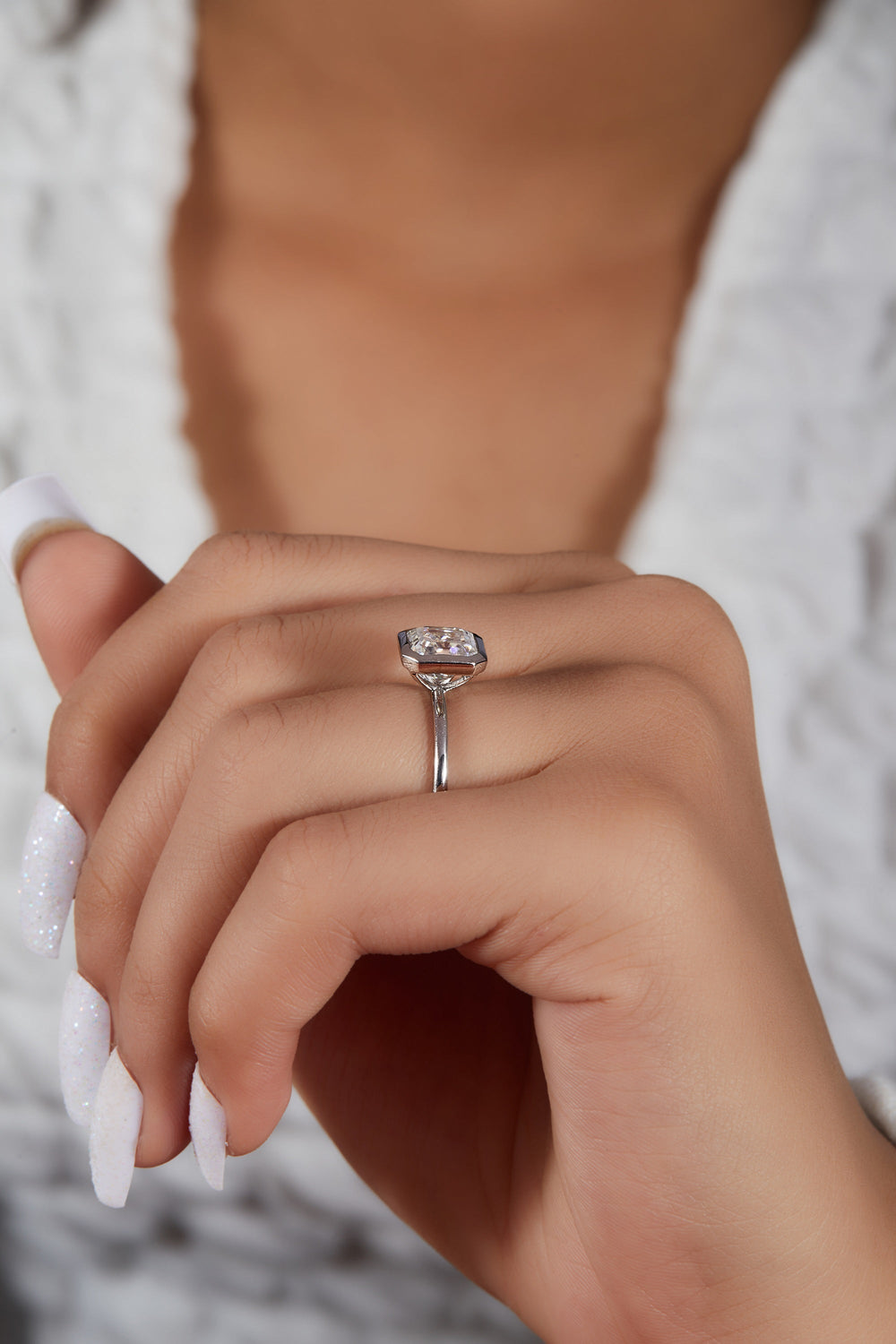 Bezel Set Asscher Cut Labgrown Engagement Ring