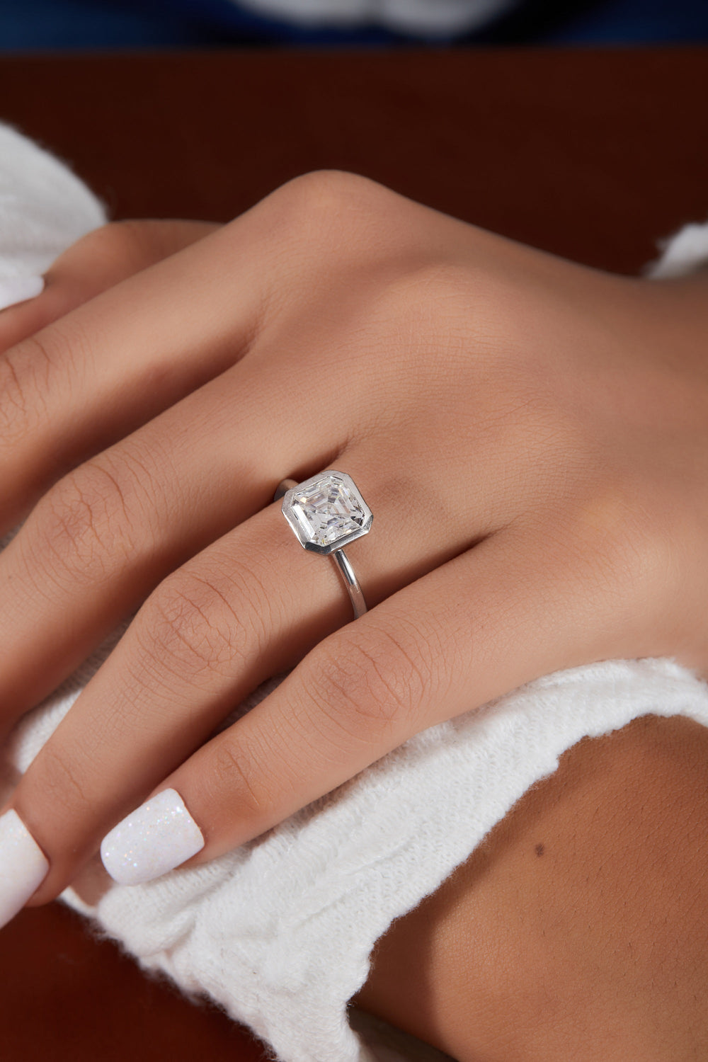 Bezel Set Asscher Cut Labgrown Engagement Ring