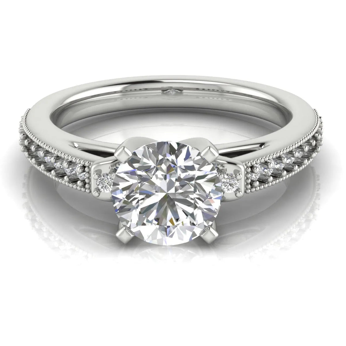 Vintage-Inspired Solitaire Ring with Accent Stone Details – Round (925 Sterling Silver)