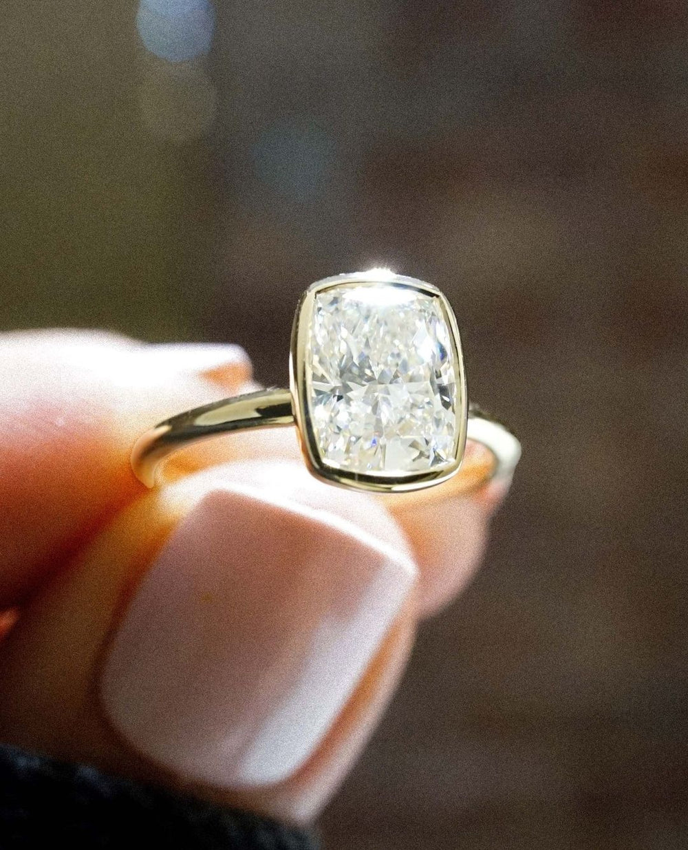 Bezel Set Cushion Cut Labgrown Engagement Ring