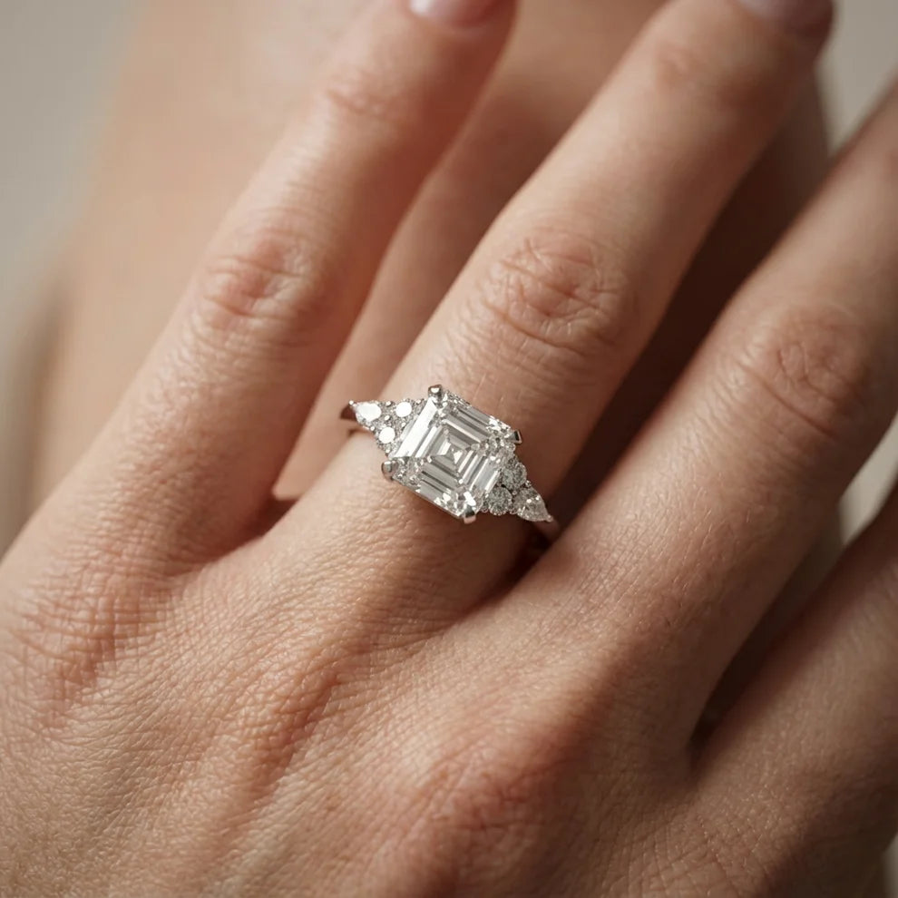 Amelia Three Stone Princess Diamond Engagement Ring