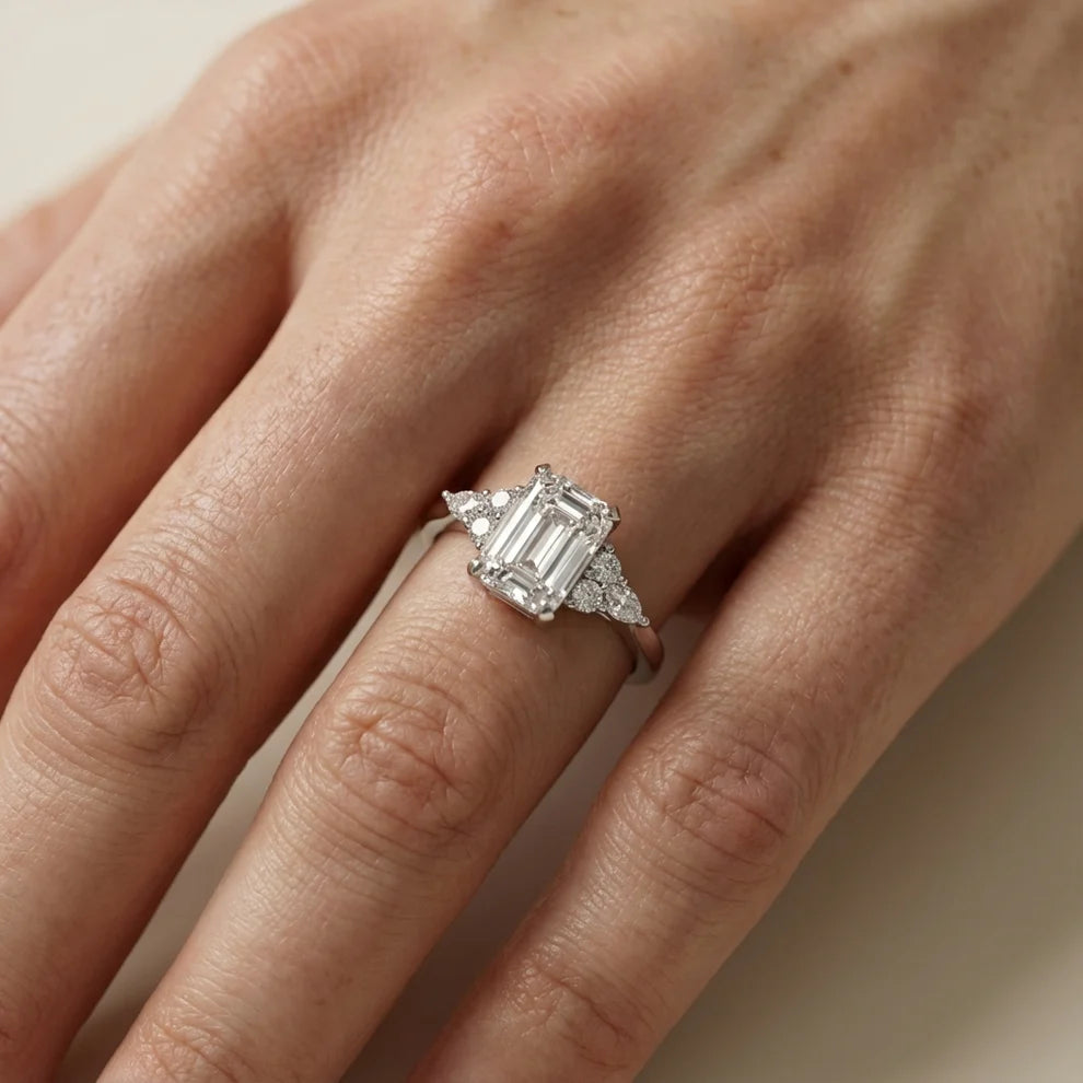 Amelia Three Stone Princess Diamond Engagement Ring