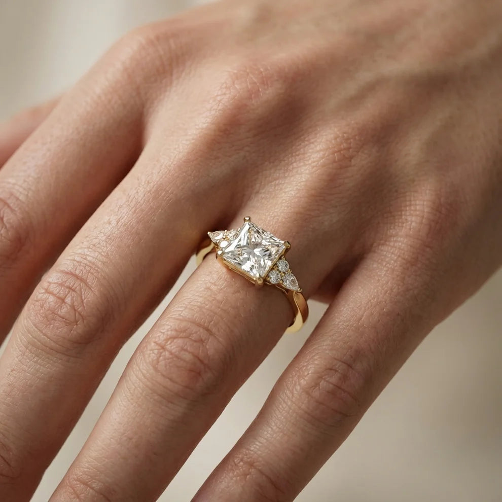 Amelia Three Stone Princess Diamond Engagement Ring