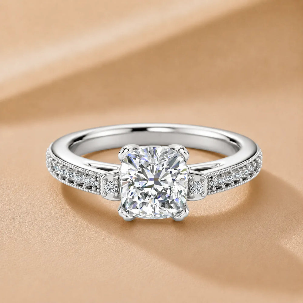 Vintage-Inspired Solitaire Ring with Accent Stone Details