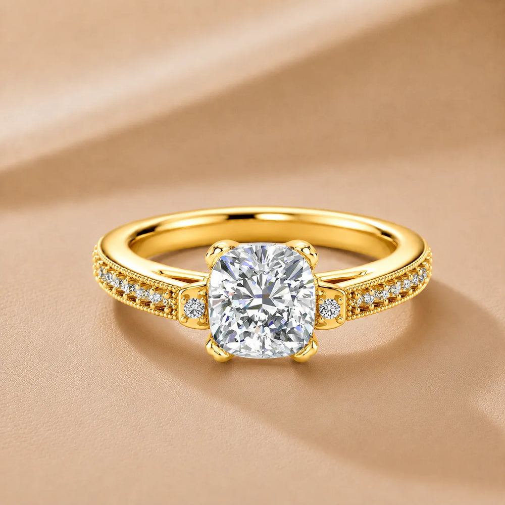 Vintage-Inspired Solitaire Ring with Accent Stone Details