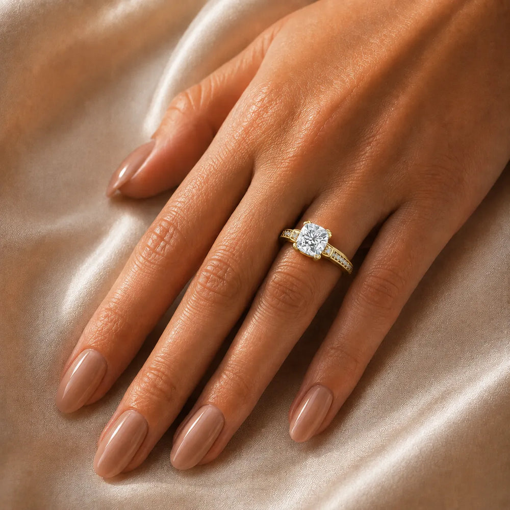 Vintage-Inspired Solitaire Ring with Accent Stone Details