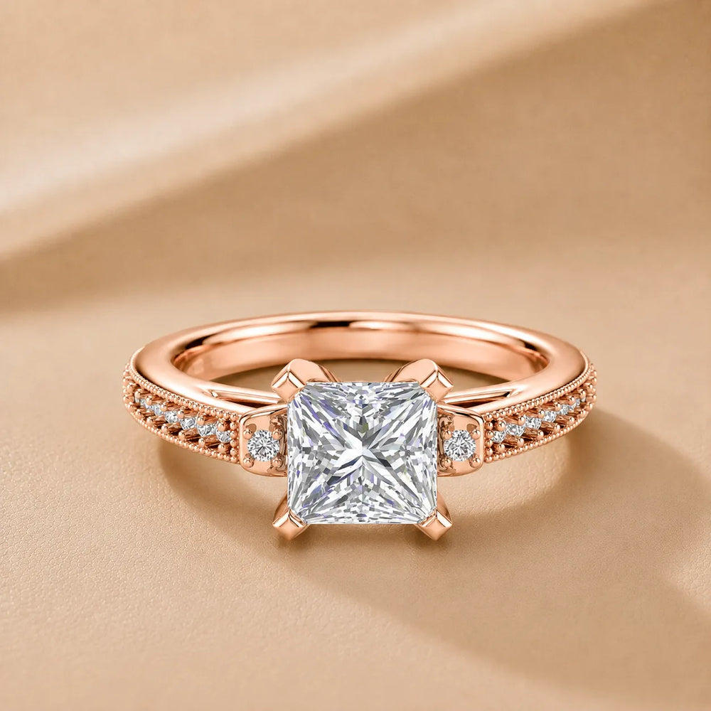 Vintage-Inspired Solitaire Ring with Accent Stone Details