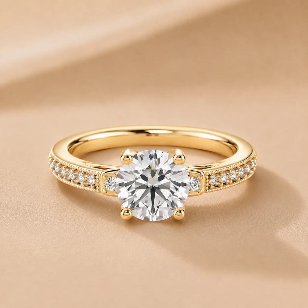 Vintage-Inspired Solitaire Ring with Accent Stone Details