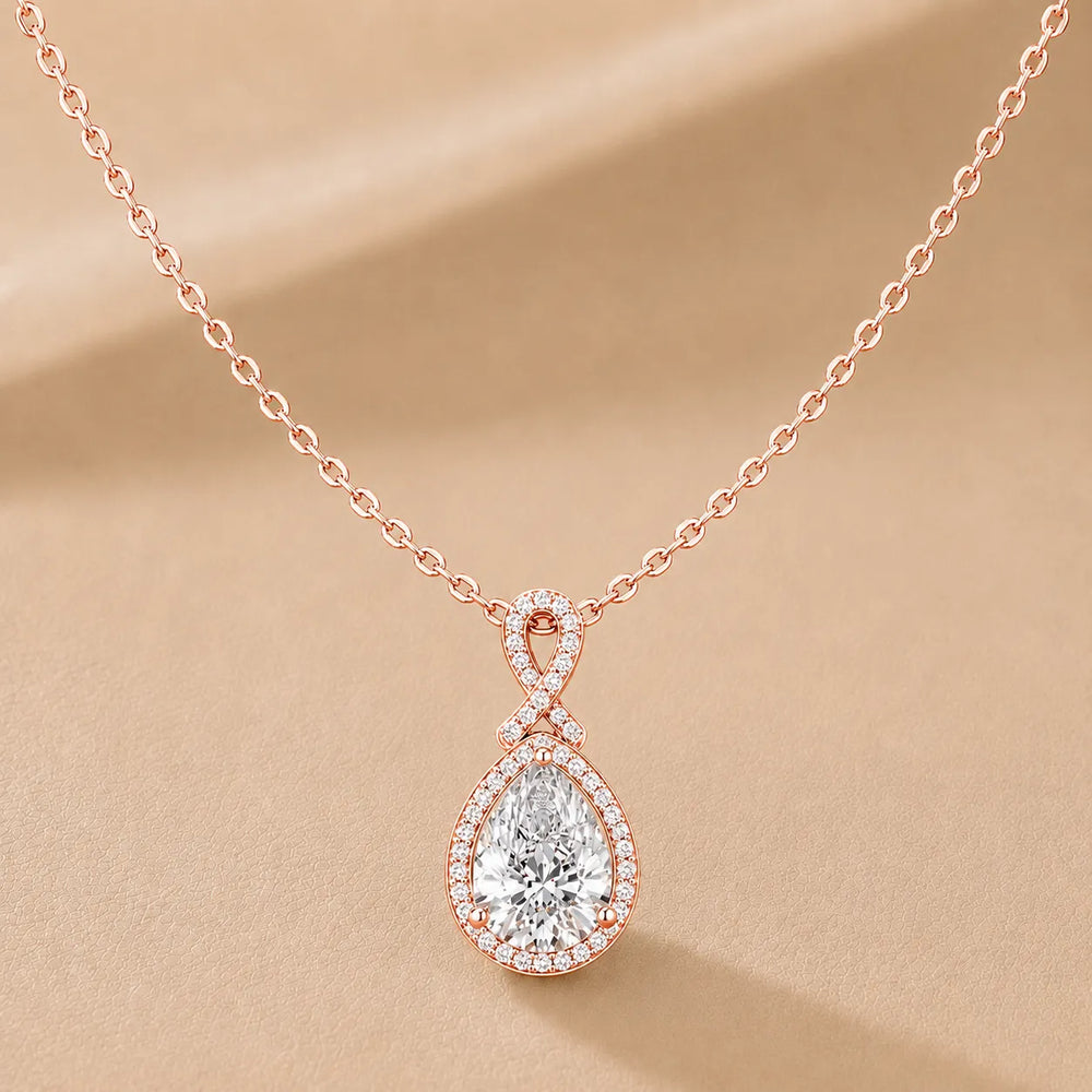 Pear Shape Diamond Halo Pendant Necklace with Infinity Bail