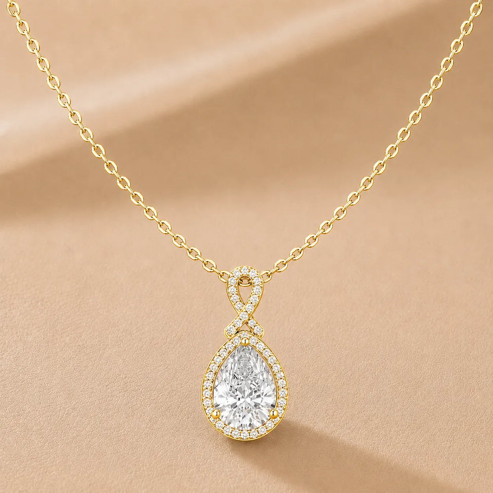 Pear Shape Diamond Halo Pendant Necklace with Infinity Bail