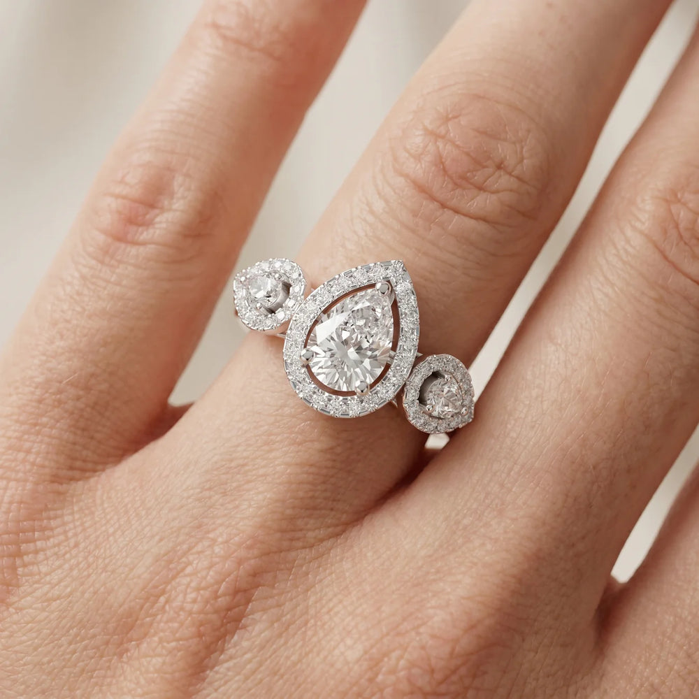 Celeste Cluster Pear Diamond Engagement Ring