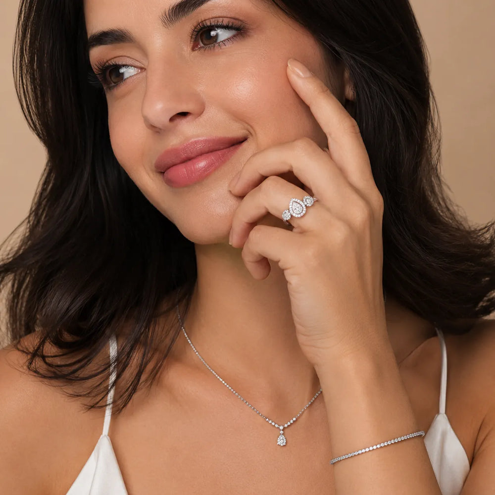 Celeste Cluster Pear Diamond Engagement Ring