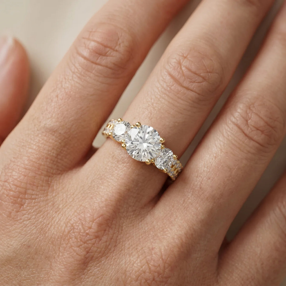 Celeste Three-Stone Round Diamond Engagement Ring