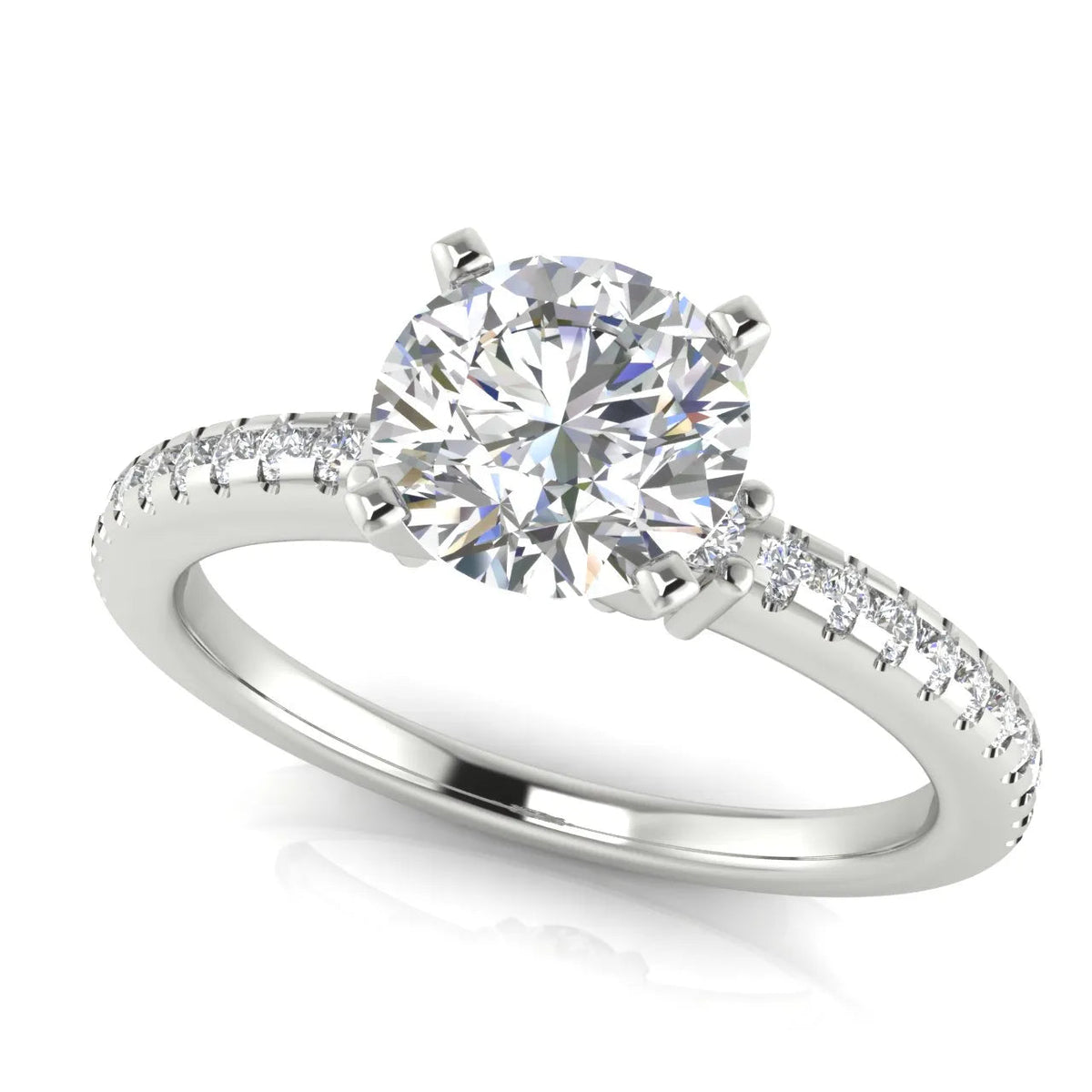 Classic Pavé Accent Solitaire Ring – Round (925 Sterling Silver)