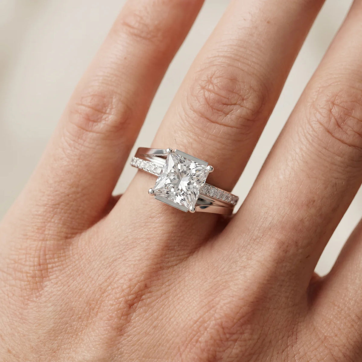 Crest Bypass Princess Diamond Engagement Ring