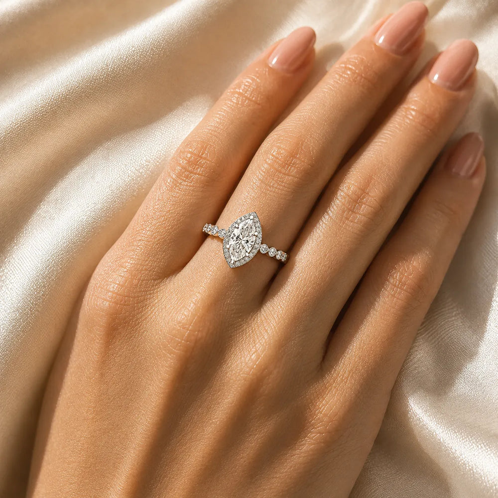 Halo Crown Pear Diamond Ring