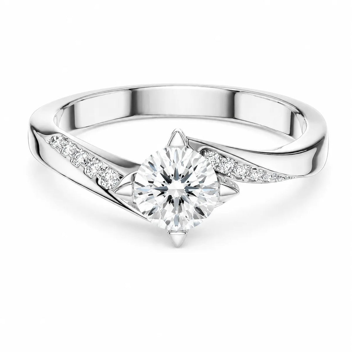 -Cut Diamond Crisscross Ring – Round (925 Sterling Silver)