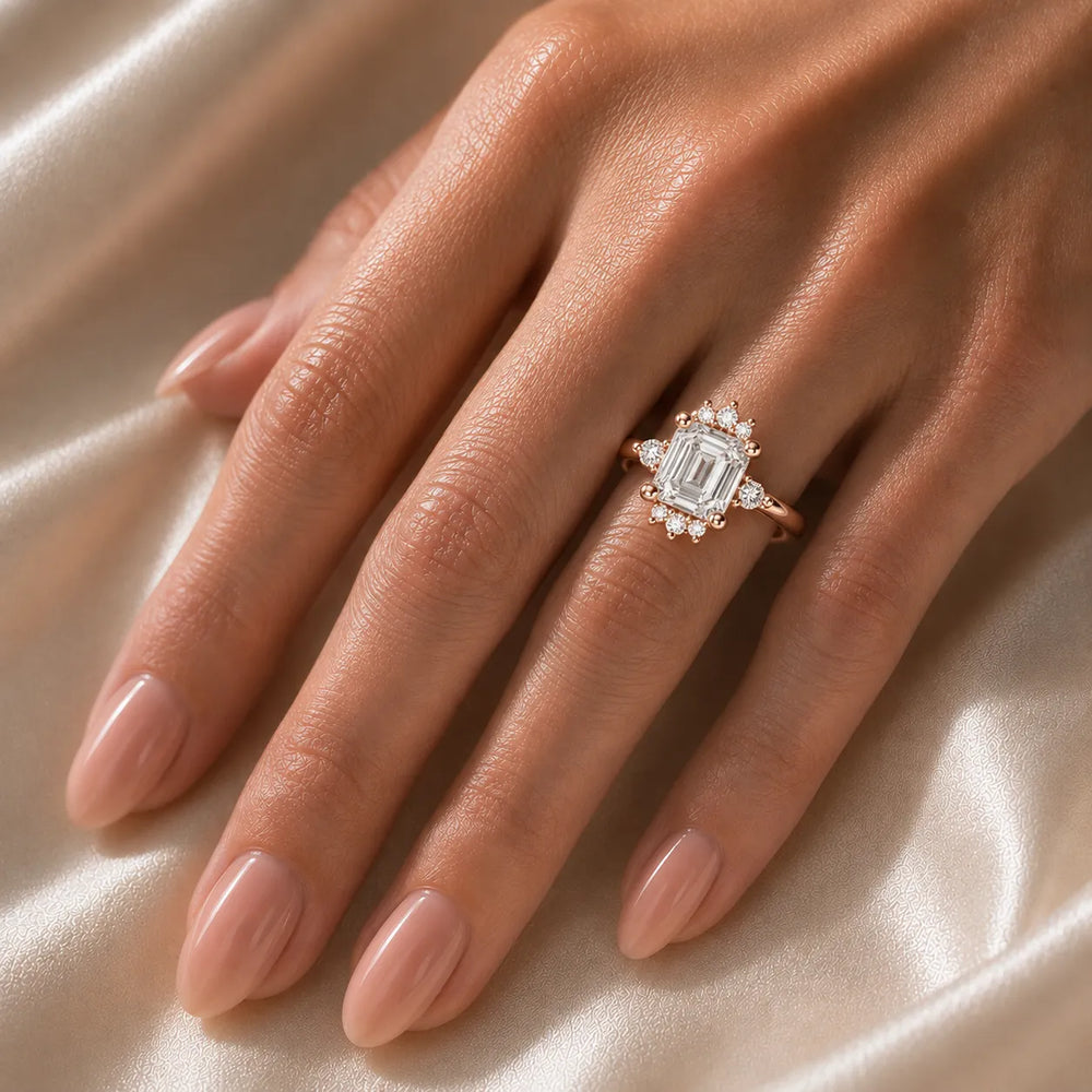 Luxury Cut Diamond Ring with Diamond Halo Accents