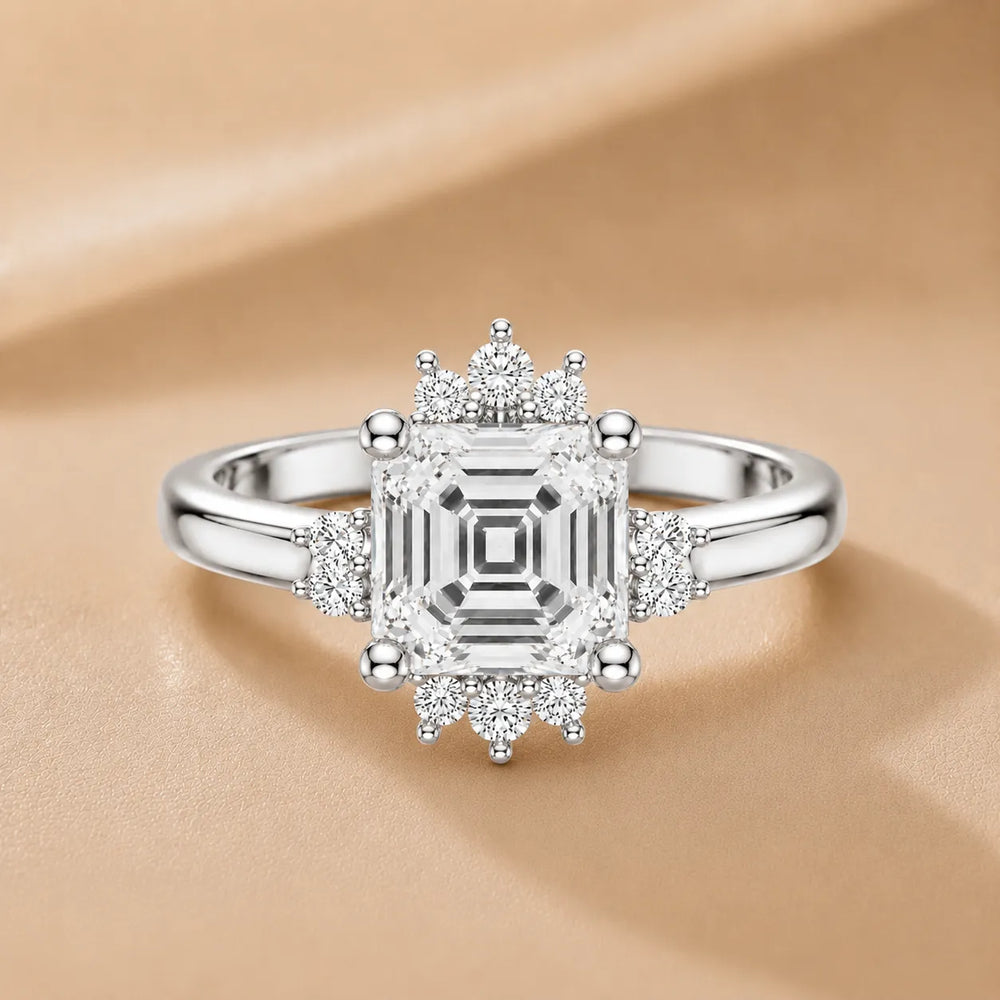 Luxury Cut Diamond Ring with Diamond Halo Accents