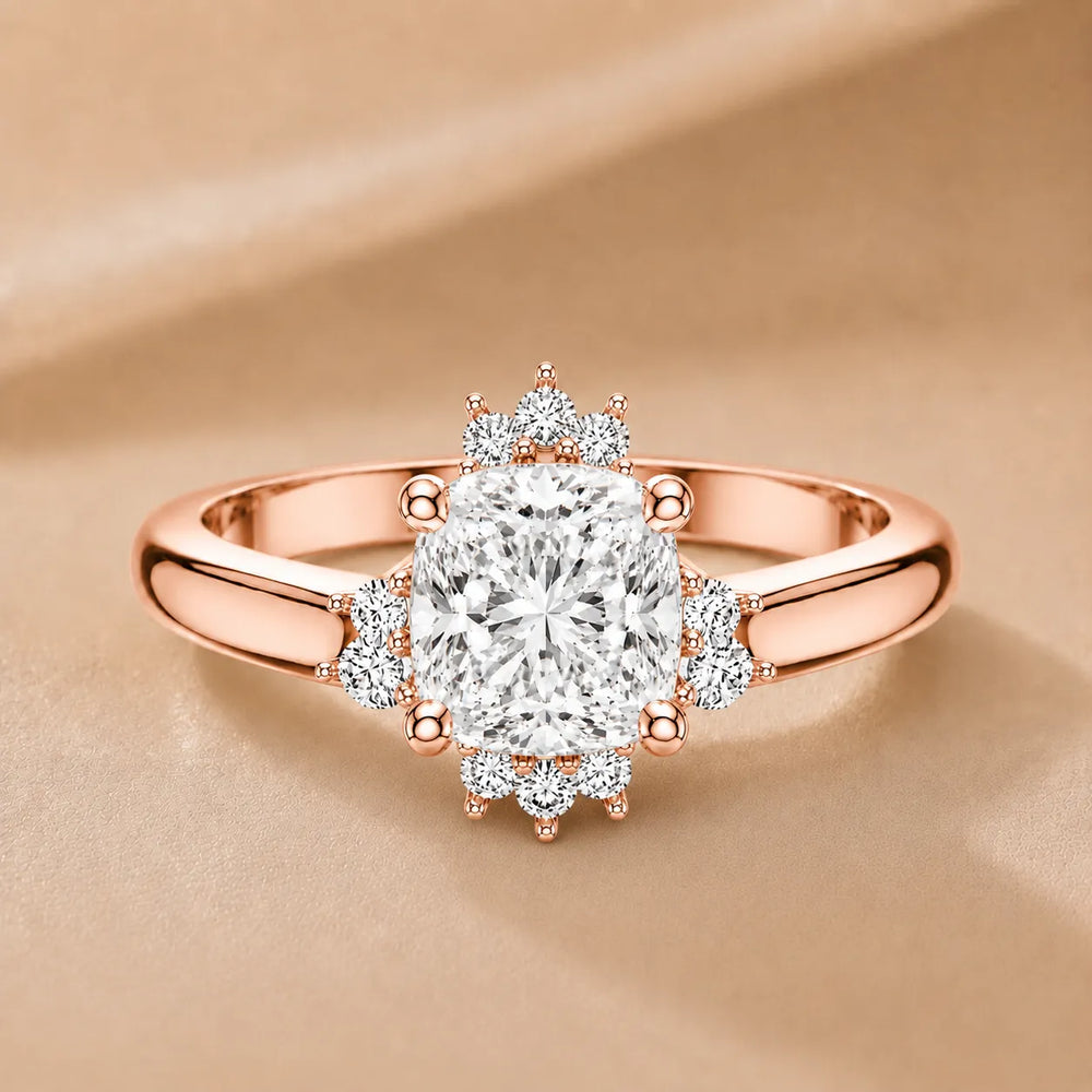 Luxury Cut Diamond Ring with Diamond Halo Accents