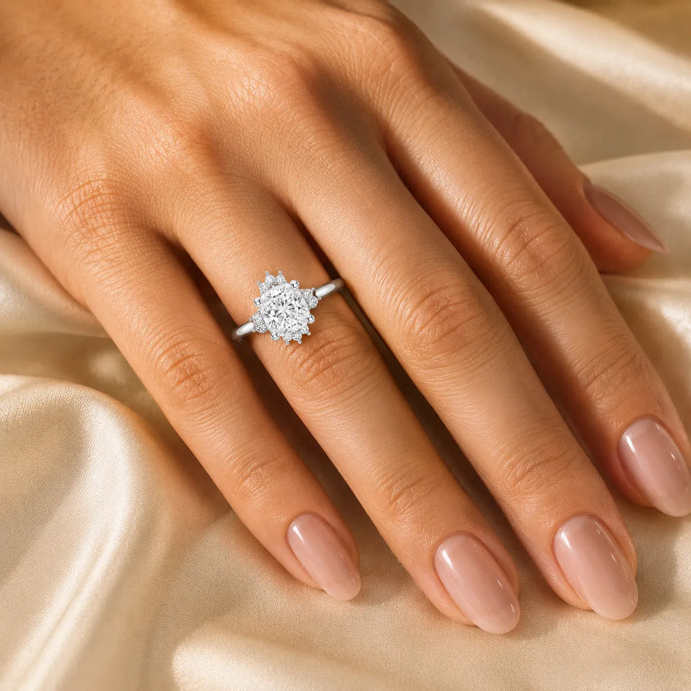 Luxury Cut Diamond Ring with Diamond Halo Accents