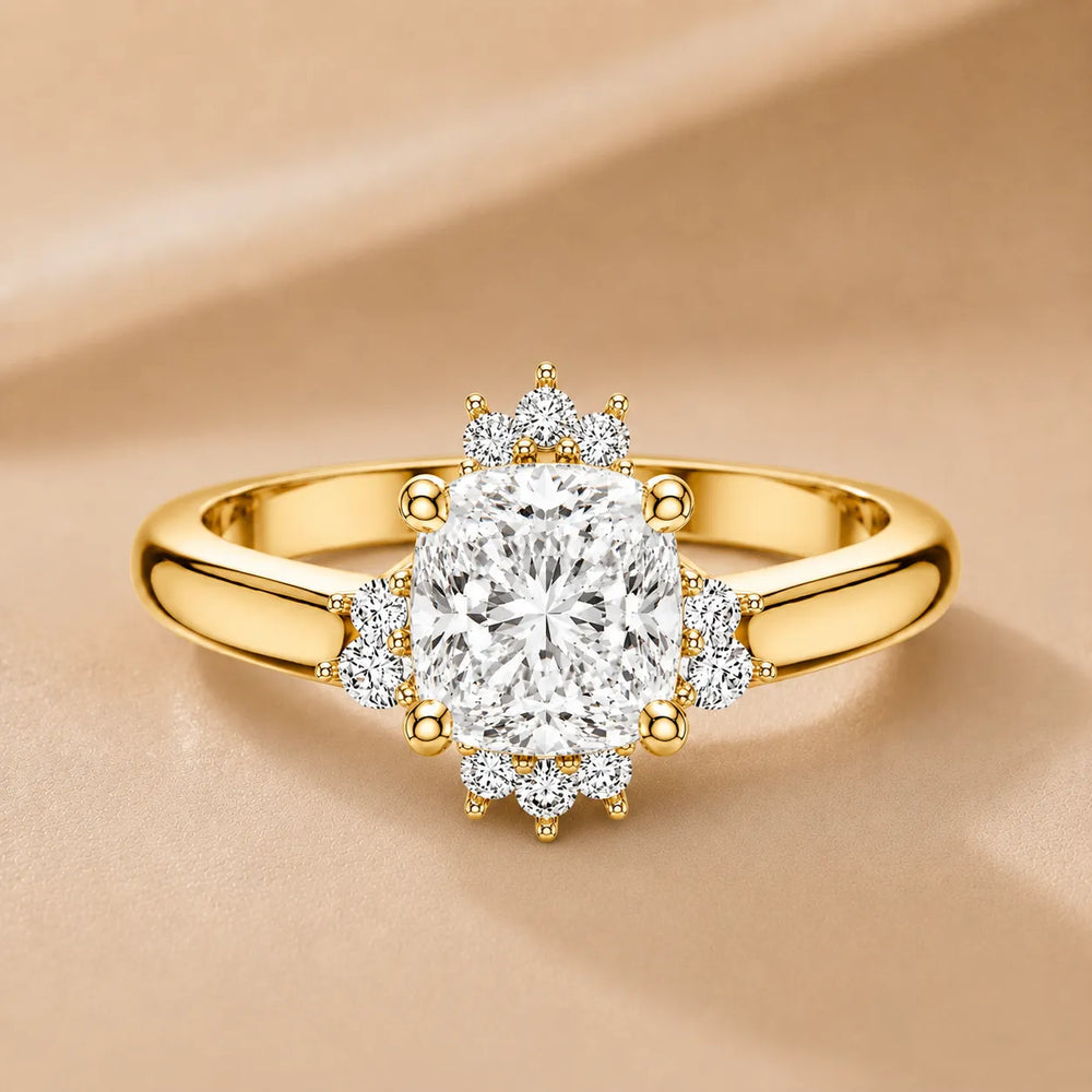 Luxury Cut Diamond Ring with Diamond Halo Accents