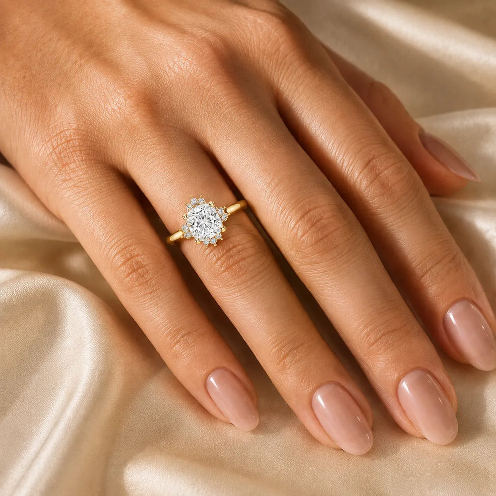 Luxury Cut Diamond Ring with Diamond Halo Accents