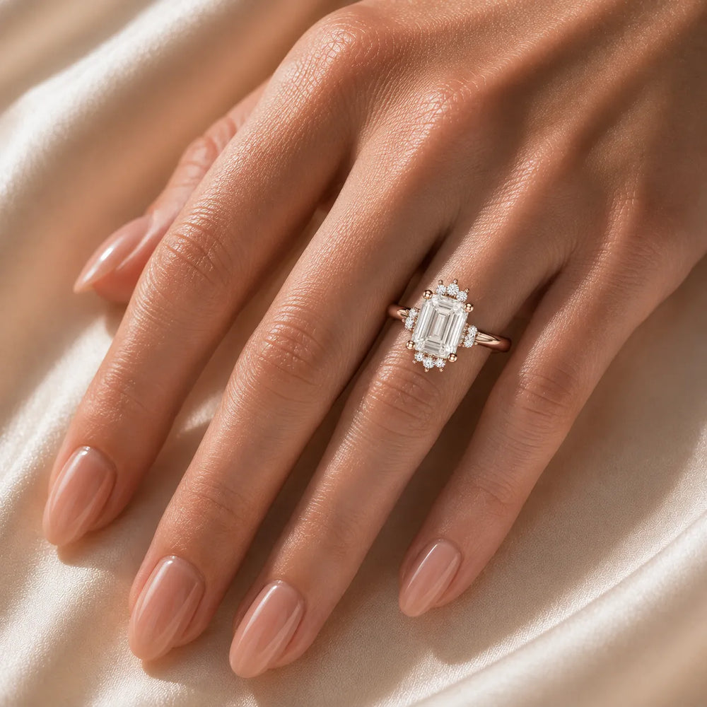 Luxury Cut Diamond Ring with Diamond Halo Accents