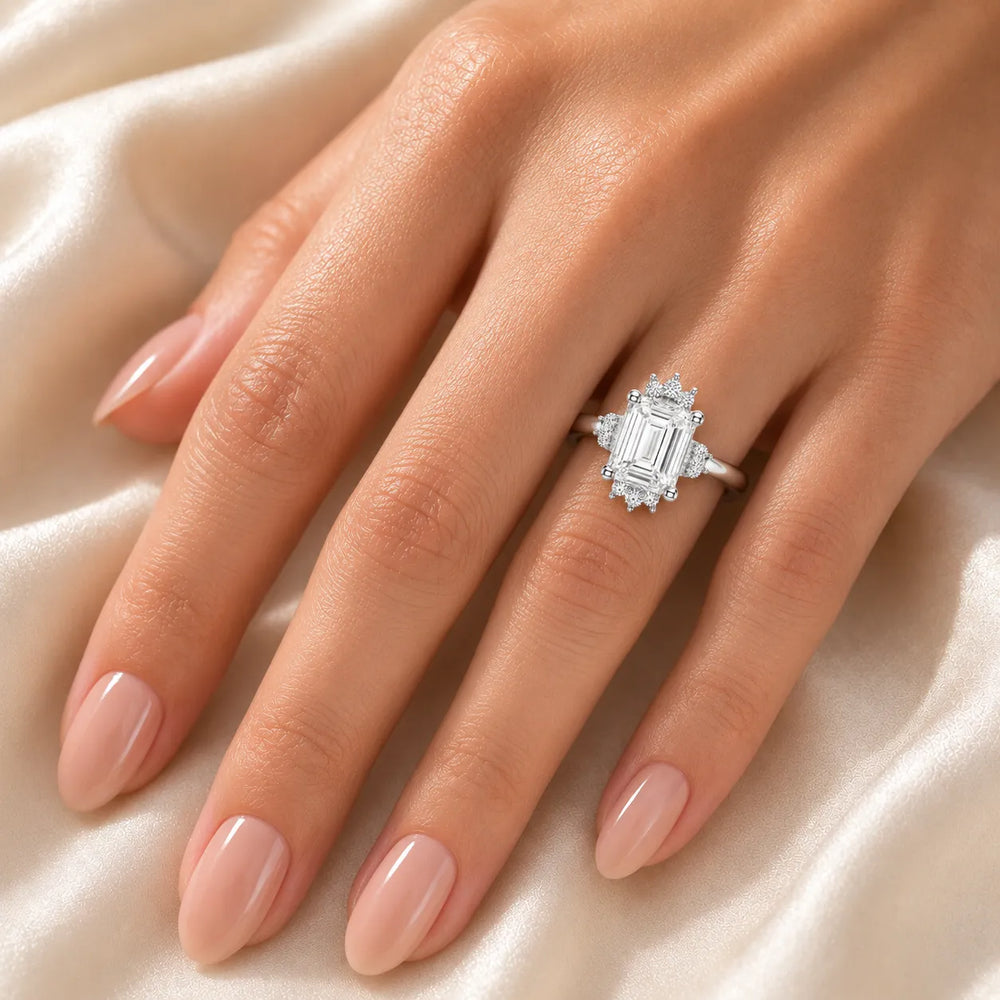Luxury Cut Diamond Ring with Diamond Halo Accents