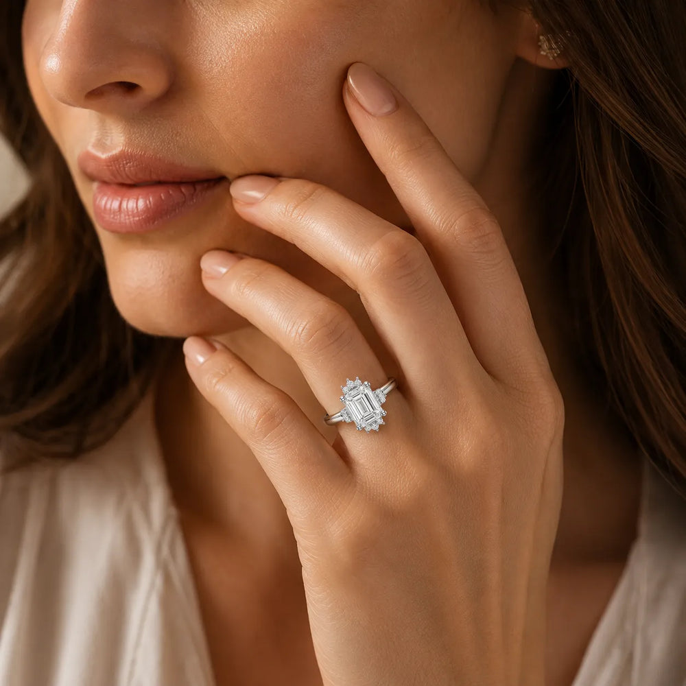 Luxury Cut Diamond Ring with Diamond Halo Accents