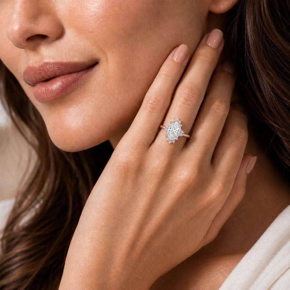 Luxury Cut Diamond Ring with Diamond Halo Accents